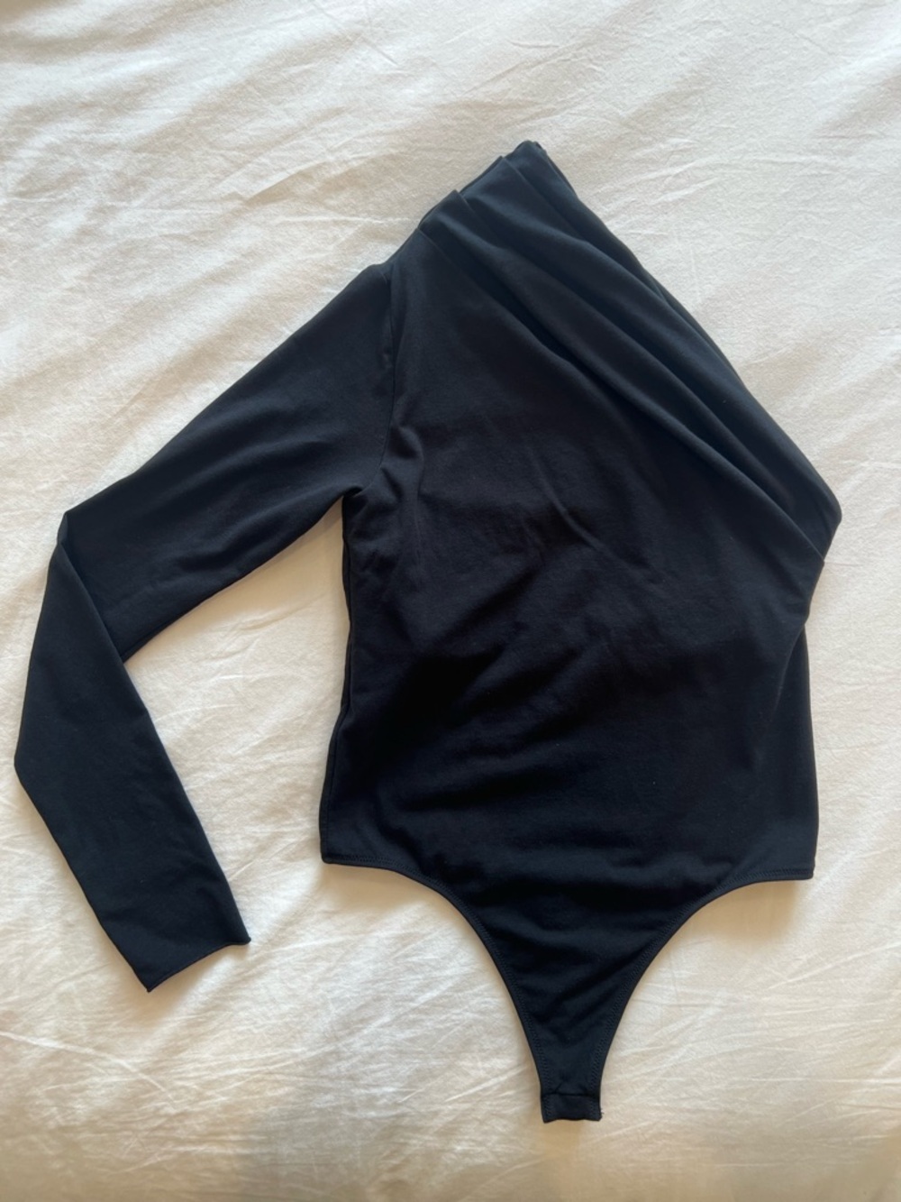 NWOT Skin Worldwide Black One-Shoulder Long-Sleeve Thong Bodysuit